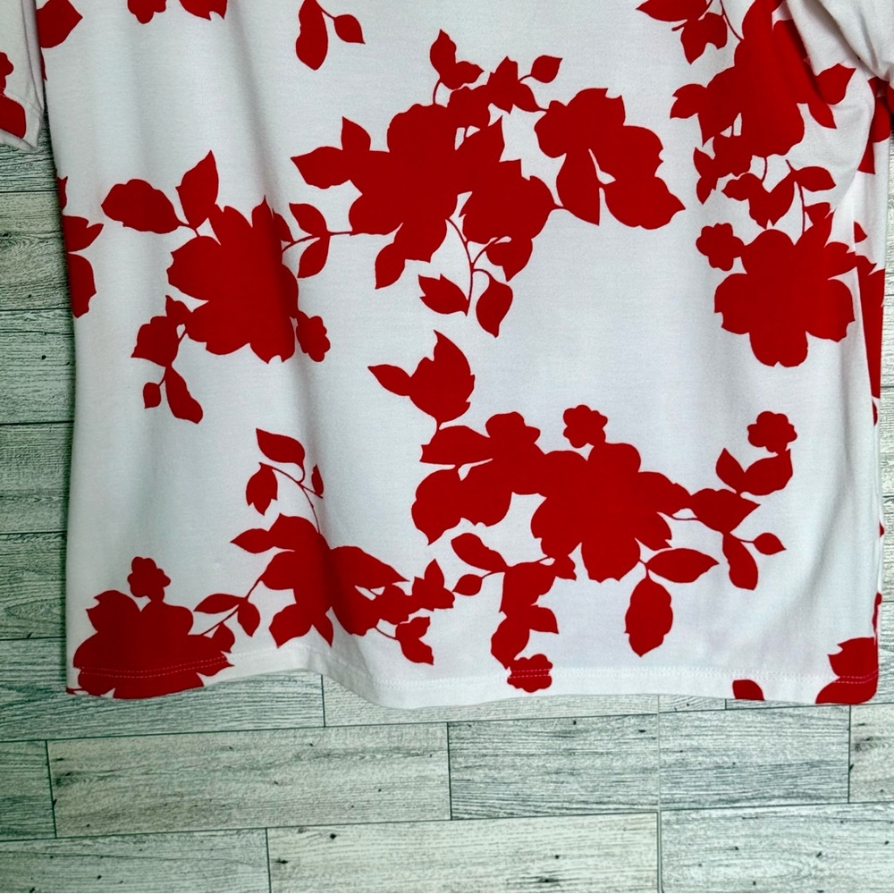 Talbots Womens Red White Floral‎ Top Short Sleeve Rayon Tunic Blouse Sz-Small/P - Picture 7 of 14